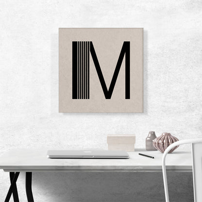 Beige Black Line Alphabet Letter M