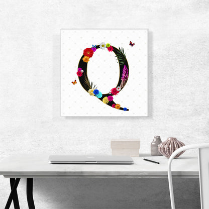 Flower Plant Butterfly Alphabet Letter Q