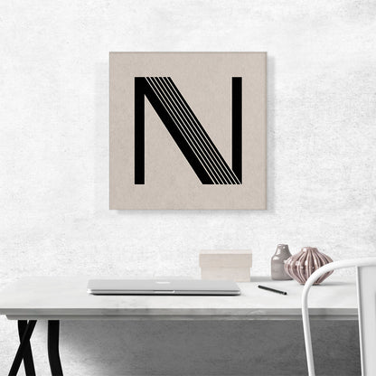 Beige Black Line Alphabet Letter N