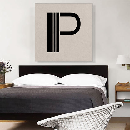 Beige Black Line Alphabet Letter P