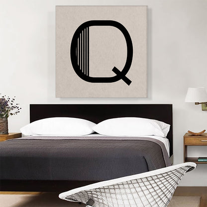 Beige Black Line Alphabet Letter Q