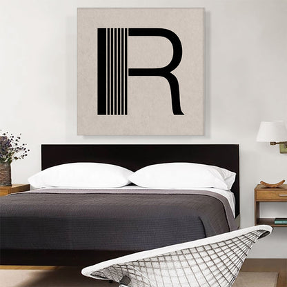 Beige Black Line Alphabet Letter R