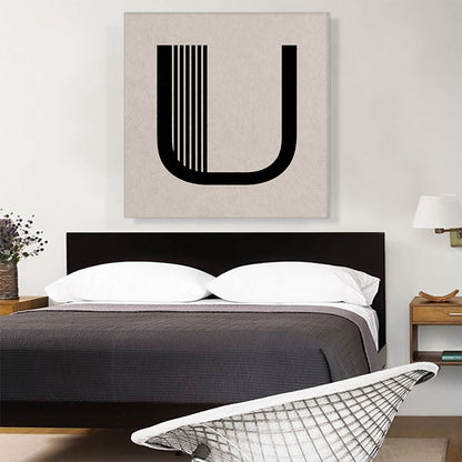 Beige Black Line Alphabet Letter U