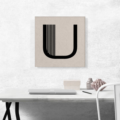 Beige Black Line Alphabet Letter U