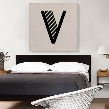 Beige Black Line Alphabet Letter V