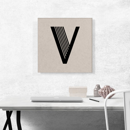 Beige Black Line Alphabet Letter V