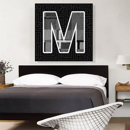 Modern Black White Alphabet Letter M