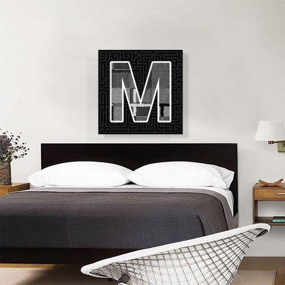 Modern Black White Alphabet Letter M
