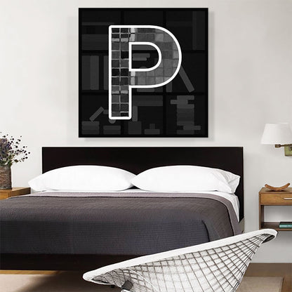 Modern Black White Alphabet Letter P