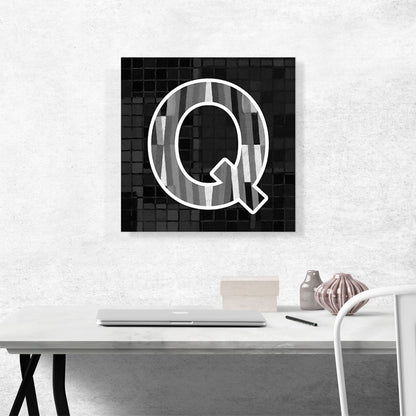 Modern Black White Alphabet Letter Q
