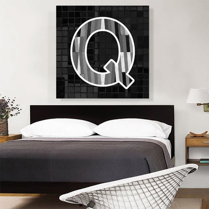 Modern Black White Alphabet Letter Q