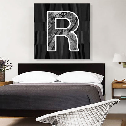 Modern Black White Alphabet Letter R
