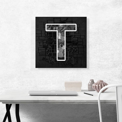 Modern Black White Alphabet Letter T