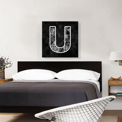 Modern Black White Alphabet Letter U