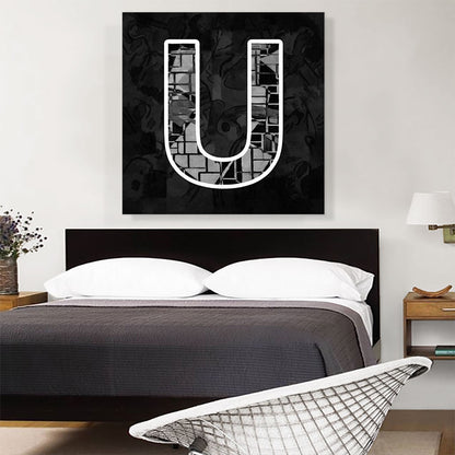 Modern Black White Alphabet Letter U