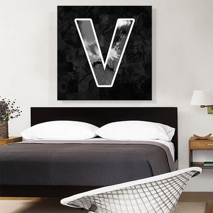 Modern Black White Alphabet Letter V
