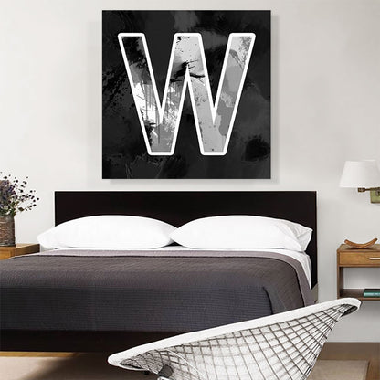 Modern Black White Alphabet Letter W
