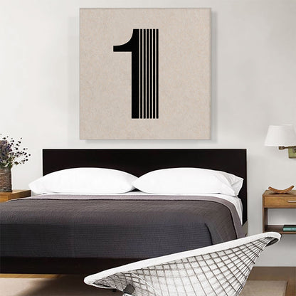 Beige Black Line Alphabet Number 1 One Numeral