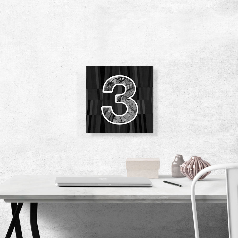 Modern Black White Alphabet Number 3 Three Numeral