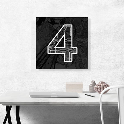 Modern Black White Alphabet Number 4 Four Numeral