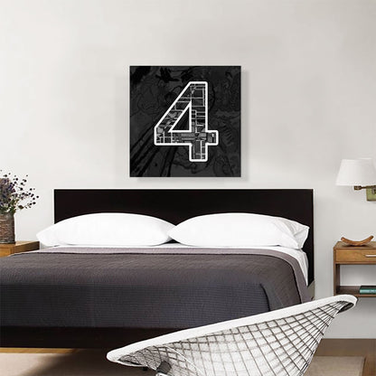 Modern Black White Alphabet Number 4 Four Numeral