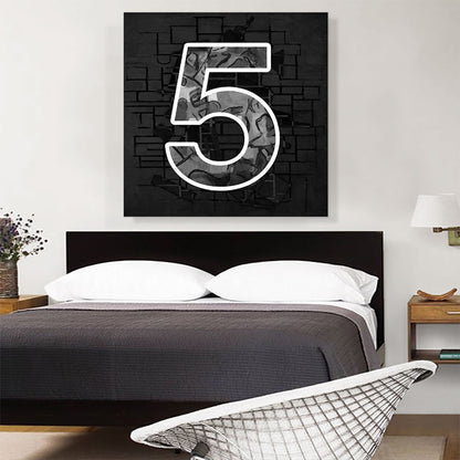 Modern Black White Alphabet Number 5 Five Numeral