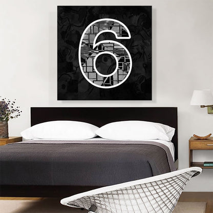 Modern Black White Alphabet Number 6 Six Numeral