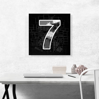 Modern Black White Alphabet Number 7 Seven Numeral