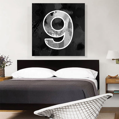 Modern Black White Alphabet Number 9 Nine Numeral