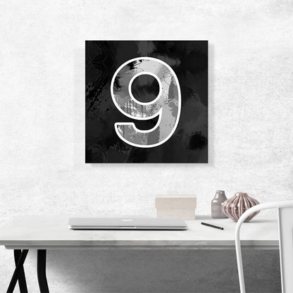 Modern Black White Alphabet Number 9 Nine Numeral