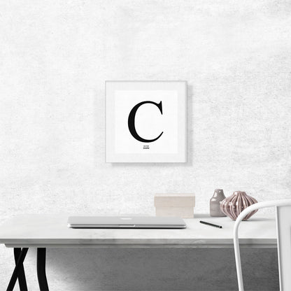Modern Black and White Gray Serif Alphabet Letter C