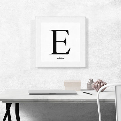 Modern Black and White Gray Serif Alphabet Letter E