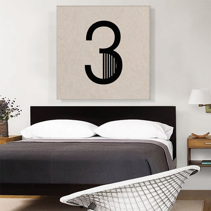 Beige Black Line Alphabet Number 3 Three Numeral