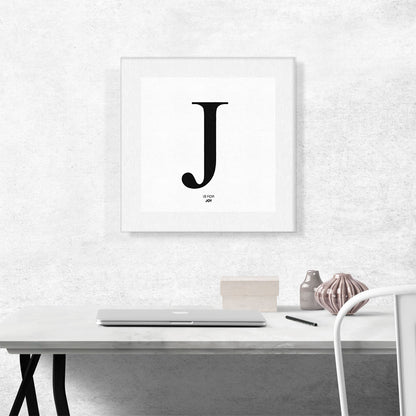 Modern Black and White Gray Serif Alphabet Letter J
