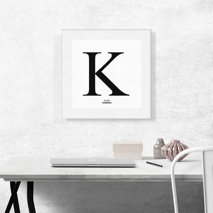 Modern Black and White Gray Serif Alphabet Letter K