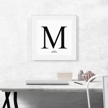 Modern Black and White Gray Serif Alphabet Letter M