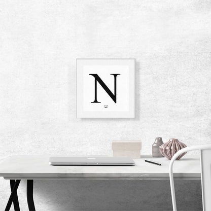 Modern Black and White Gray Serif Alphabet Letter N