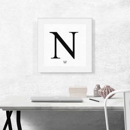 Modern Black and White Gray Serif Alphabet Letter N