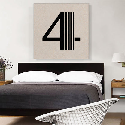 Beige Black Line Alphabet Number 4 Four Numeral