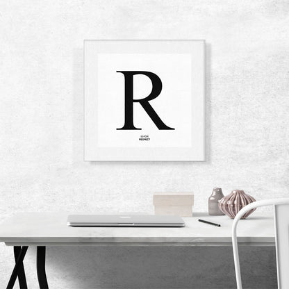 Modern Black and White Gray Serif Alphabet Letter R
