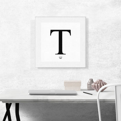 Modern Black and White Gray Serif Alphabet Letter T