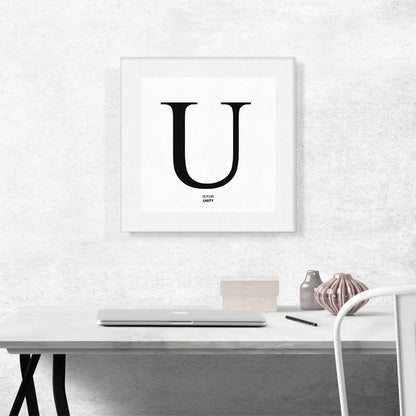 Modern Black and White Gray Serif Alphabet Letter U
