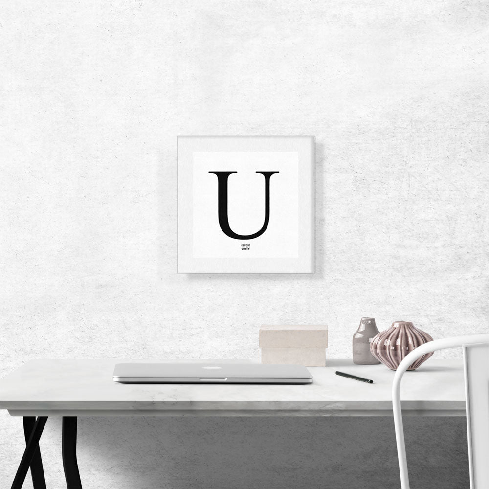 Modern Black and White Gray Serif Alphabet Letter U