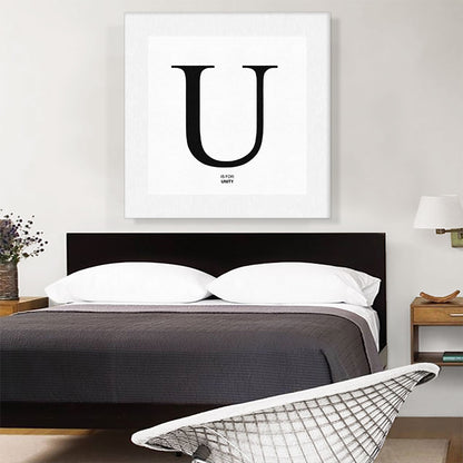 Modern Black and White Gray Serif Alphabet Letter U