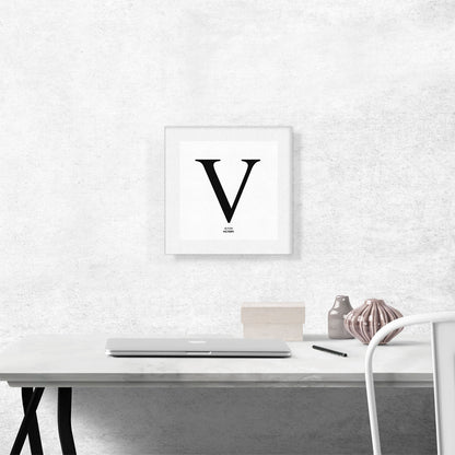 Modern Black and White Gray Serif Alphabet Letter V