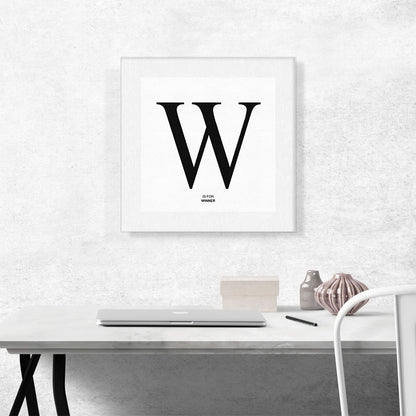 Modern Black and White Gray Serif Alphabet Letter W
