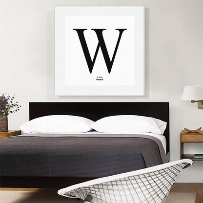 Modern Black and White Gray Serif Alphabet Letter W