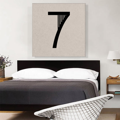 Beige Black Line Alphabet Number 7 Seven Numeral