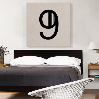 Beige Black Line Alphabet Number 9 Nine Numeral