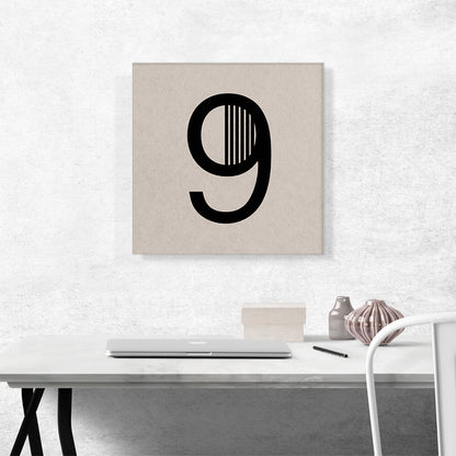 Beige Black Line Alphabet Number 9 Nine Numeral